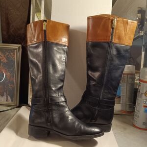 Vince Camuto Phillie Two Tone Black and Brown Riding Boots 6.5